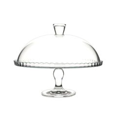 Pasabahce - Glass Cake Stand With Glass Dome 322mm - 2pcs set