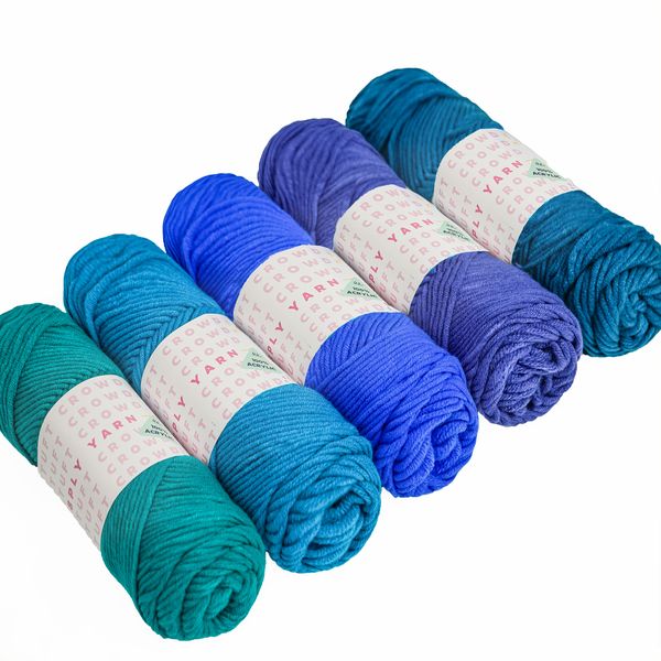 TUFT CROWD - Blue Yarn, 8-ply Tufting Yarn ( 5 x 100g ) , Knitting Yarn