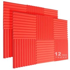 12 Pack Red Acoustic Foam Panels - Studio Sound Proofing