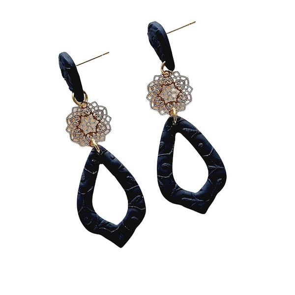 Earrings Blommie's Polymer Clay Black Droplet