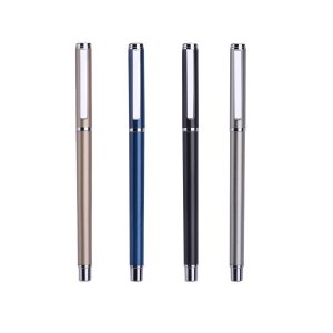 Deli Metallic Pen Bullet Tip 0.5mm Black ink Solid Metal, pack of 4
