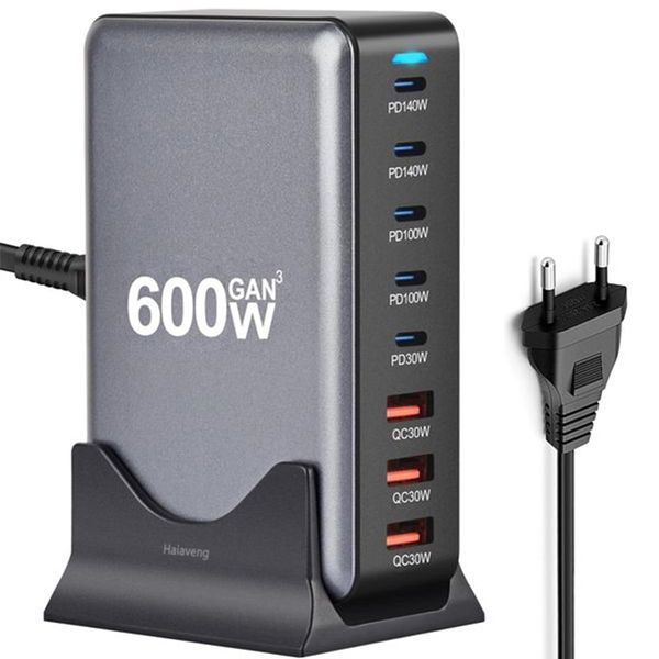 600W Fast USB-C GaN III Pro Charger Block, 8-Port Charging Station