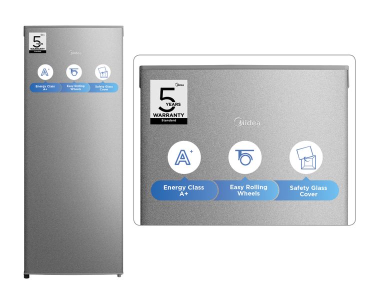 Midea 230L Upright Fridge - Silver