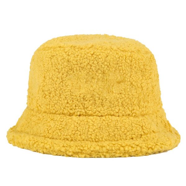 Women Winter Fuzzy Bucket Hats - Yellow