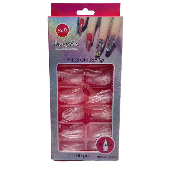 Bling Girl 100 Piece Soft Nail Tips Stiletto Half Cover /Long