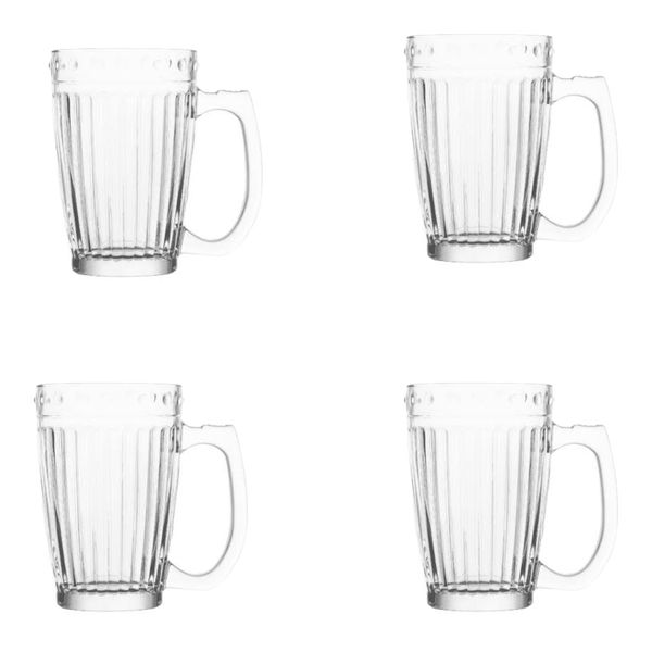Mug 4 Piece 310ml Glass Ribbed Embossed Base