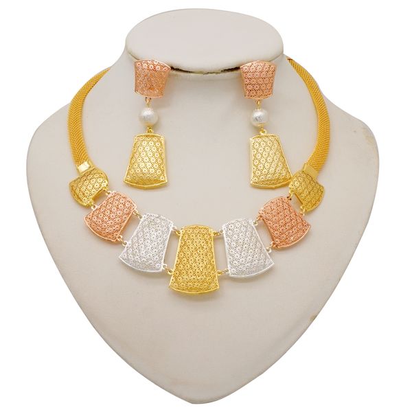 IPSTYLE Fashion Jewelry Set Gold Color Flower Tassel Necklace Earings
