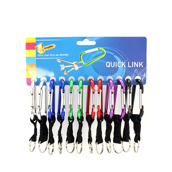 Metal quick link Key ring, 70mm - card of 12, assorted colours