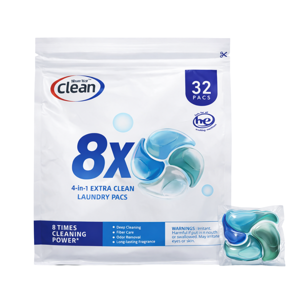 BloomWell Clean 8X Power 4-in-1 Extra Clean Laundry Pacs - 32 Pack - Stains