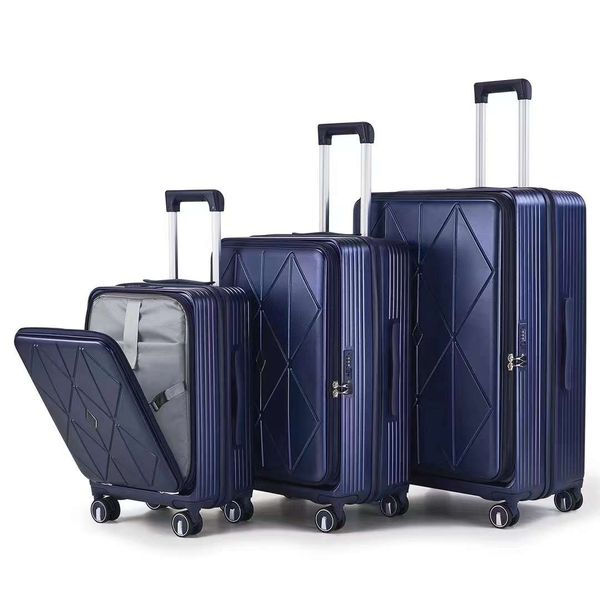 Navy Blue PC Luggage Set - 21", 25", 29" Expandable with TSA Locks
