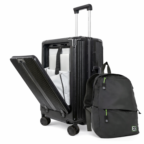 Premium Luggage 55cm Smart Hardshell Carry-On - Jet Black with Backpack