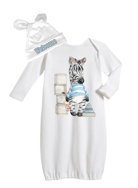 Baby sleeping bag with foldover mittens &amp; beanie-Baby boy blue Zebra