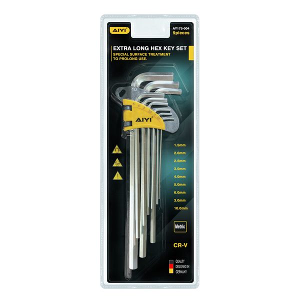 AIYI 9-Piece Extra Long Allen Key (Hex Key) Set AY175-004