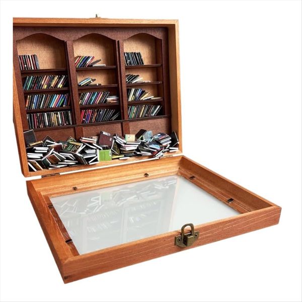 Relief Anxiety Bookshelf with 200 Book Miniature Bookshelf Ornament