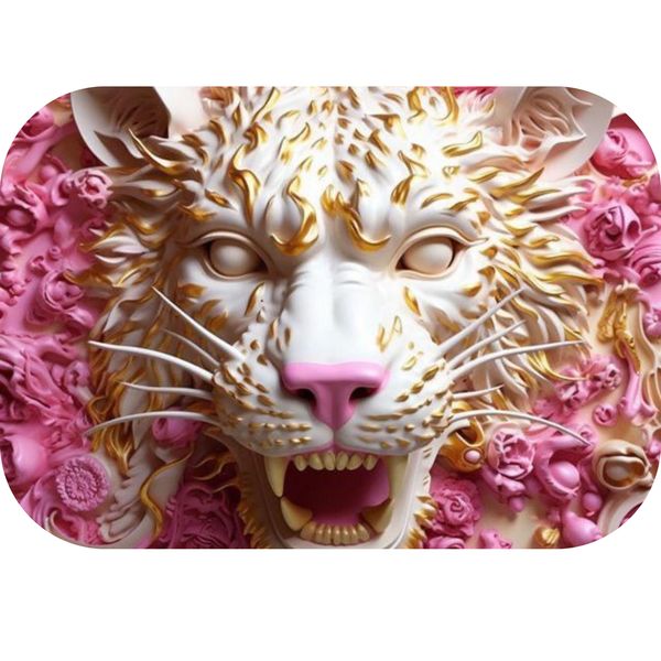 White and Gold Lion Printed Mouse Pad