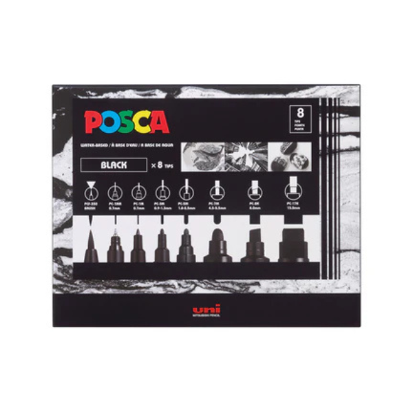 Posca Marker Wallet of 8 Mixed Tip White Markers
