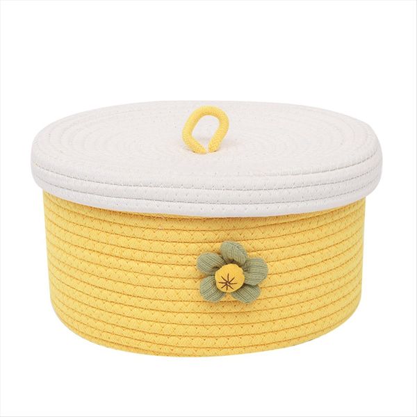1 Piece Small Cotton Rope Basket with Lid Woven Baskets for Organizing