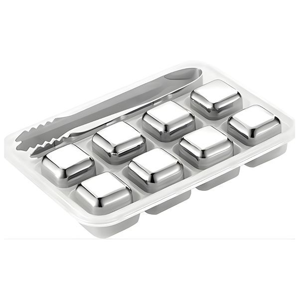 Bestby - 8PCS Reusable Stainless Steel Ice Cubes Whiskey Stones with Tong