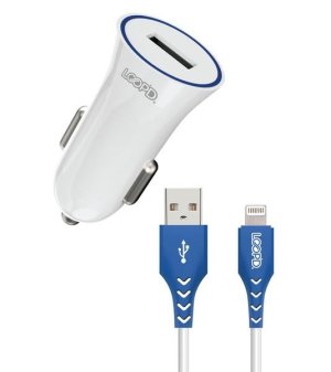 LOOP'D 1 Port 2.1A Car Charger With Lightning Cable - White