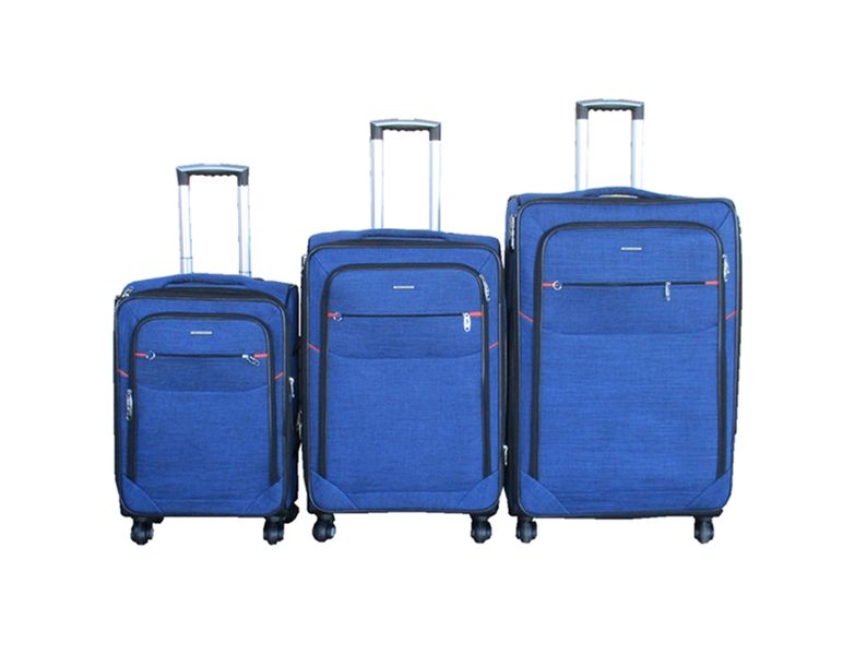 Blue Star 3-Piece Blue Fabric Luggage Set - Retractable Handles &amp; Wheels