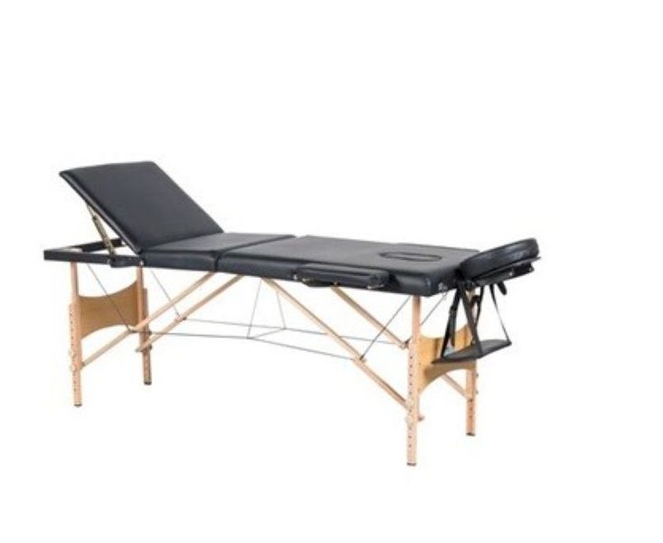 Premium Portable 3 Section Wooden Massage Table Bed - Black