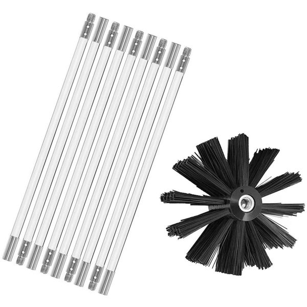 Chimney &amp; Flue Cleaning Kit - 9-Rod Flexible Brush Set (3.69 m Reach)