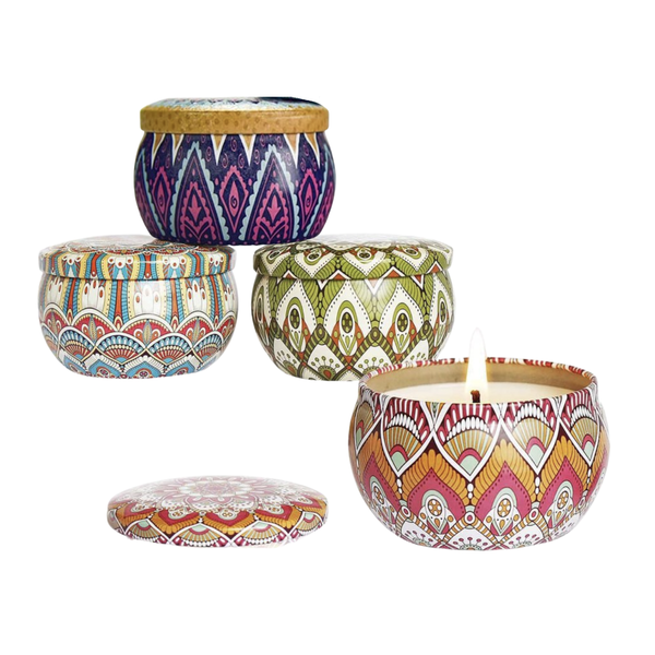 Assorted Scented Candles with Flowers - 4 Pack