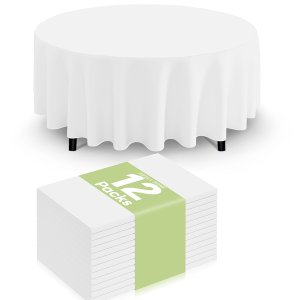 Topika Round Table Cloth - 12 Piece Disposable White Tablecloths for Table