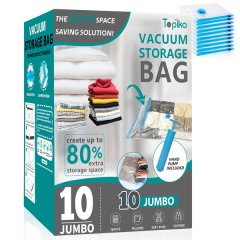 TopikaHome 10 Vacuum Storage Bags, Space Saver Compression Pack Set, M/L/XL