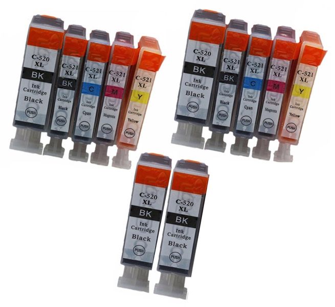 Canon 520 XL / 521 XL Twin Multipack + 2 x Extra Black - Compatible