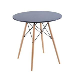 SMTE Small Round Table with Wooden Legs - Black