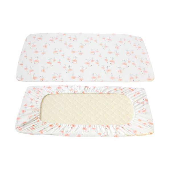 Iconix Knitted Cotton Fitted Baby Crib Mattress Cover- Small Flamingos