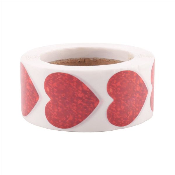 Glitter Red Heart Stickers Roll Heart Labels For Wedding(500Pcs/Roll)