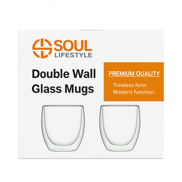 Soul Lifestyle Double-Wall Thermal Borosilicate Glass Mugs 350ml - Set of 2