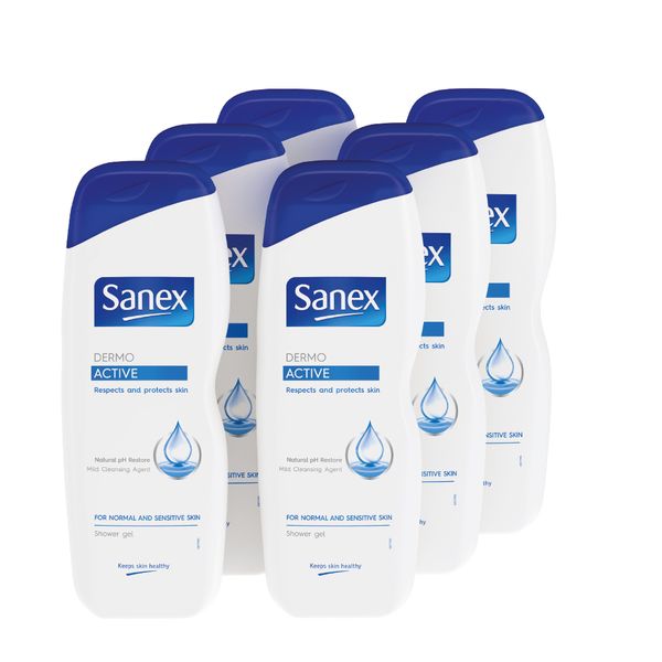 Sanex Dermo Active Shower Gel - Body Wash, Bulk Offer - 6 X 750ml