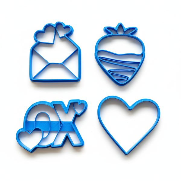 4 Piece 3D Printed Valentine's Cookie Cutter Set - Heart &amp; Love Theme
