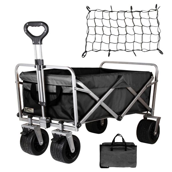 Collapsible Beach Trolley Folding Utility Wagon with Net Cover/Dual-brake