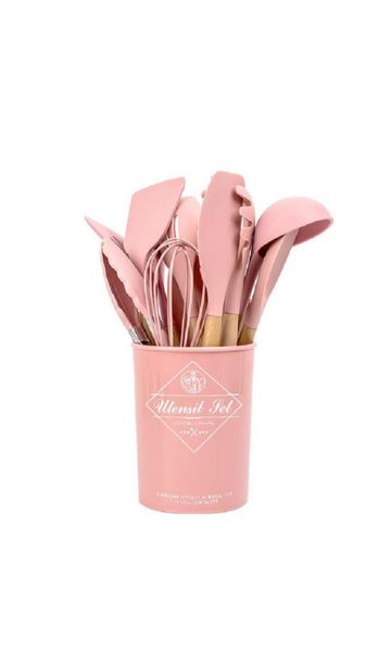 Dream World 11 Piece Non-Stick Silicone Utensil Kitchen Set - Pink