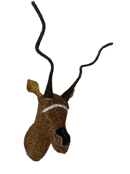African Bead &amp; Wire Handcrafted Brown Kudu Head Wall Decor Large