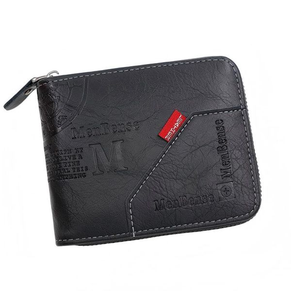 IPSTYLE Zipper Wallets Short Card Holder Vintage Male Wallet
