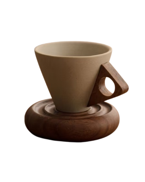Aob Brown Ceramic Coffee/Tea Cup with Saucer