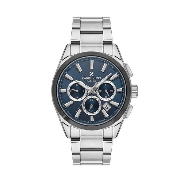 Daniel Klein Men Silver-Blue Metal Button Sport DK1138084