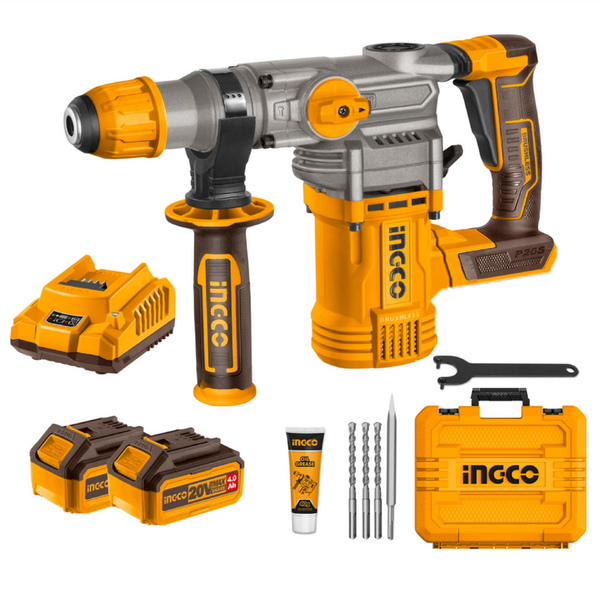 Ingco - Cordless Brushless Rotary Hammer (SDS + 4.5J Impact) Kit Combo