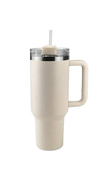 1.2 L Stainless Steel Insulated Vacuum Cup with Lid and Straw - Beige