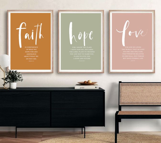 Faith Hope Love Bible Verse Wall Art Prints - A3 Unframed