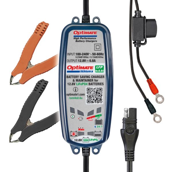 OptiMate Compact 12.8 V LiFePO Battery Charger &amp; amp; Maintainer (0.8 A)