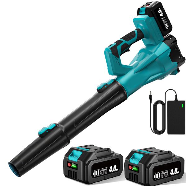 21V Cordless Leaf Blower With 2×4.0Ah Batteries, 6-Speed 450CFM 160MPH