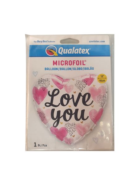 18 Inch Foil Love You Pink Watercolor Hearts