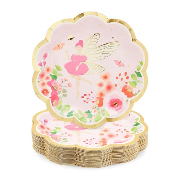 Topika-48Pack Fairy Plate 7/9in Floral Tea Party Paper Plate for Girl Party