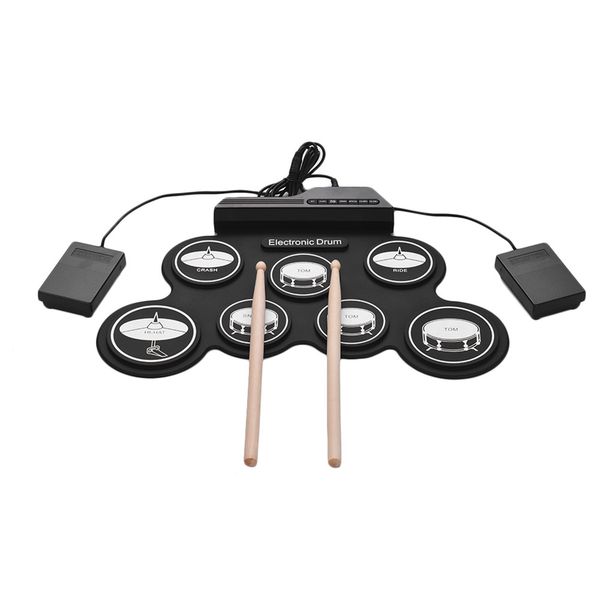 7 Pads Electric Drum Set ,Portable Roll Up Drum Practice Pad Drum